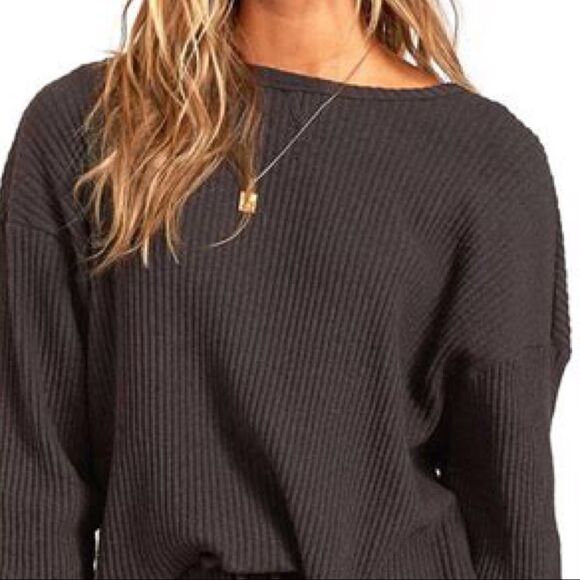 Billabong Come Through Waffle Knit Top In Black - Picture 3 of 3